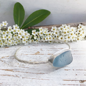 Blue sea glass bangle
