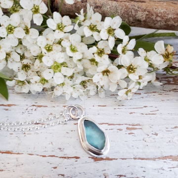 Small Aqua sea glass pendant