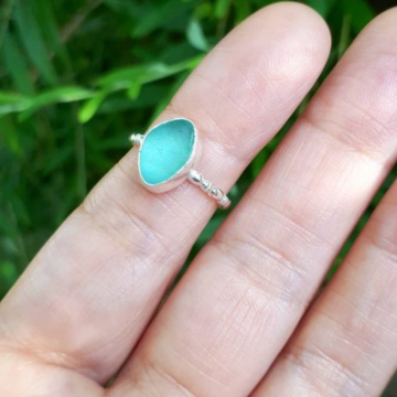 Aqua sea glass ring