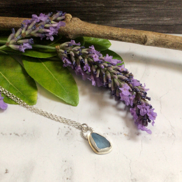 Mid-blue sea glass pendant