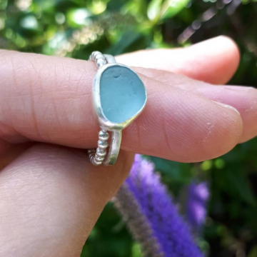 Aqua blue sea glass ring