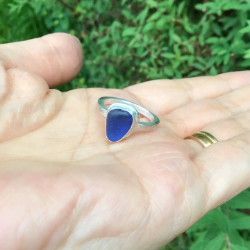 Deep blue sea glass ring