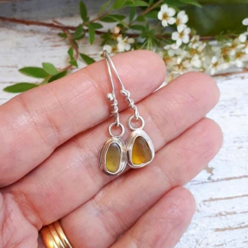 Yellow sea glass earrings