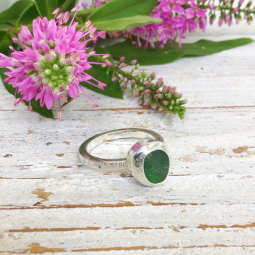 Green sea glass ring