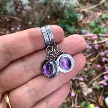 Amethyst sterling silver hoops