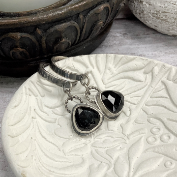 Black tourmaline sterling silver hoops