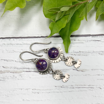 Purple copper turquoise earrings