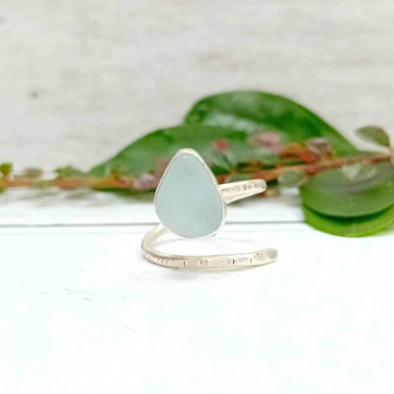 Pale blue sea glass ring