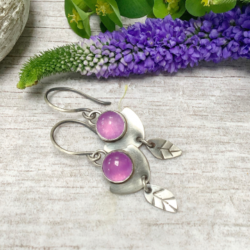 Pink jade leaf earrings