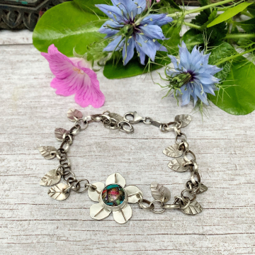 Silver Mohave copper turquoise flower bracelet