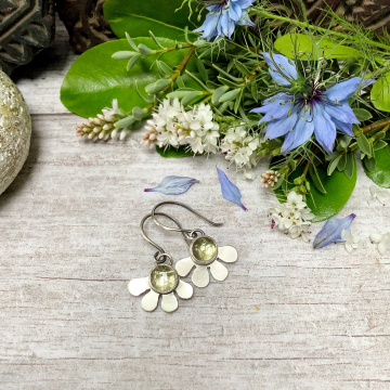 Silver lemon quartz flower earrings