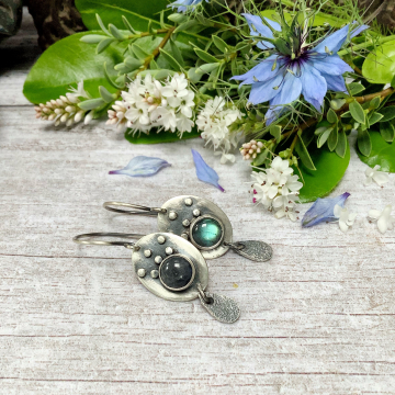 Silver labradorite earrings