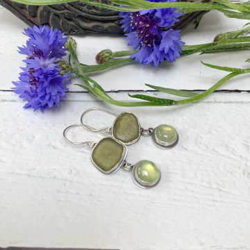 Sea glass and prehnite  earrings