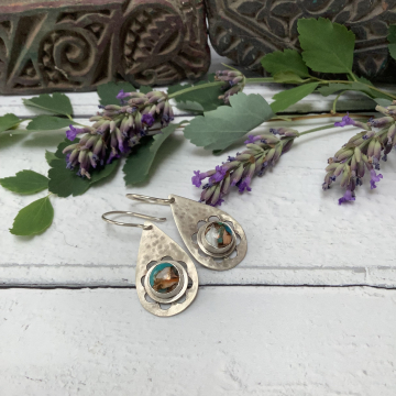Copper turquoise silver earrings