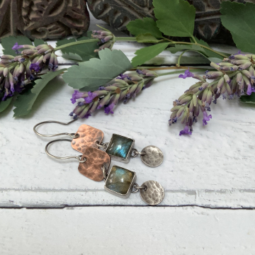 Mixed metal labradorite earrings
