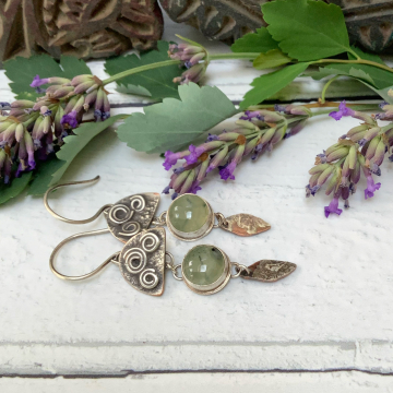 Mixed metal prehnite earrings