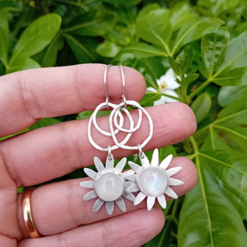 Moonstone flower earrings